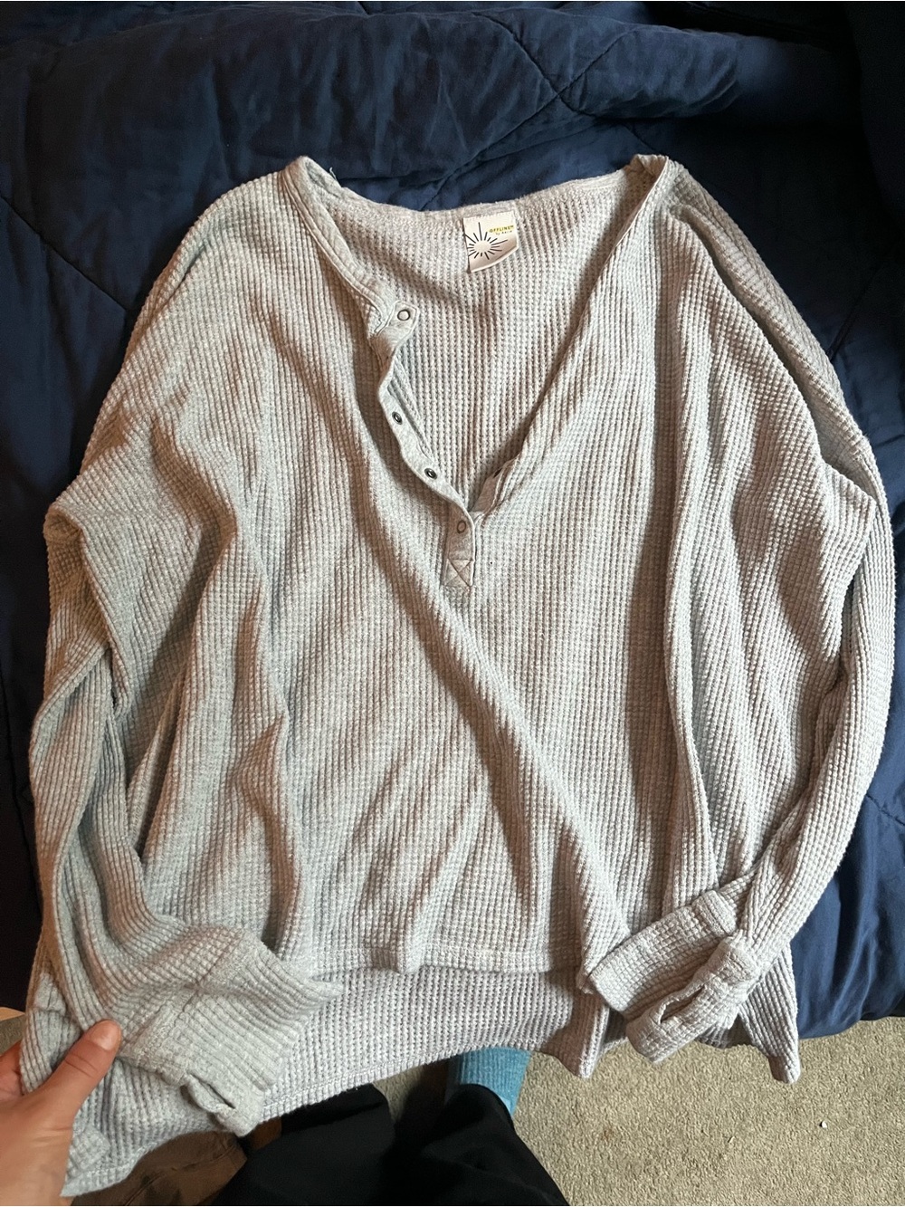 aerie Light Gray Waffle-Knit Henley